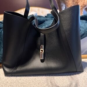Furla Black Leather Tote Bag with Gold Hardware